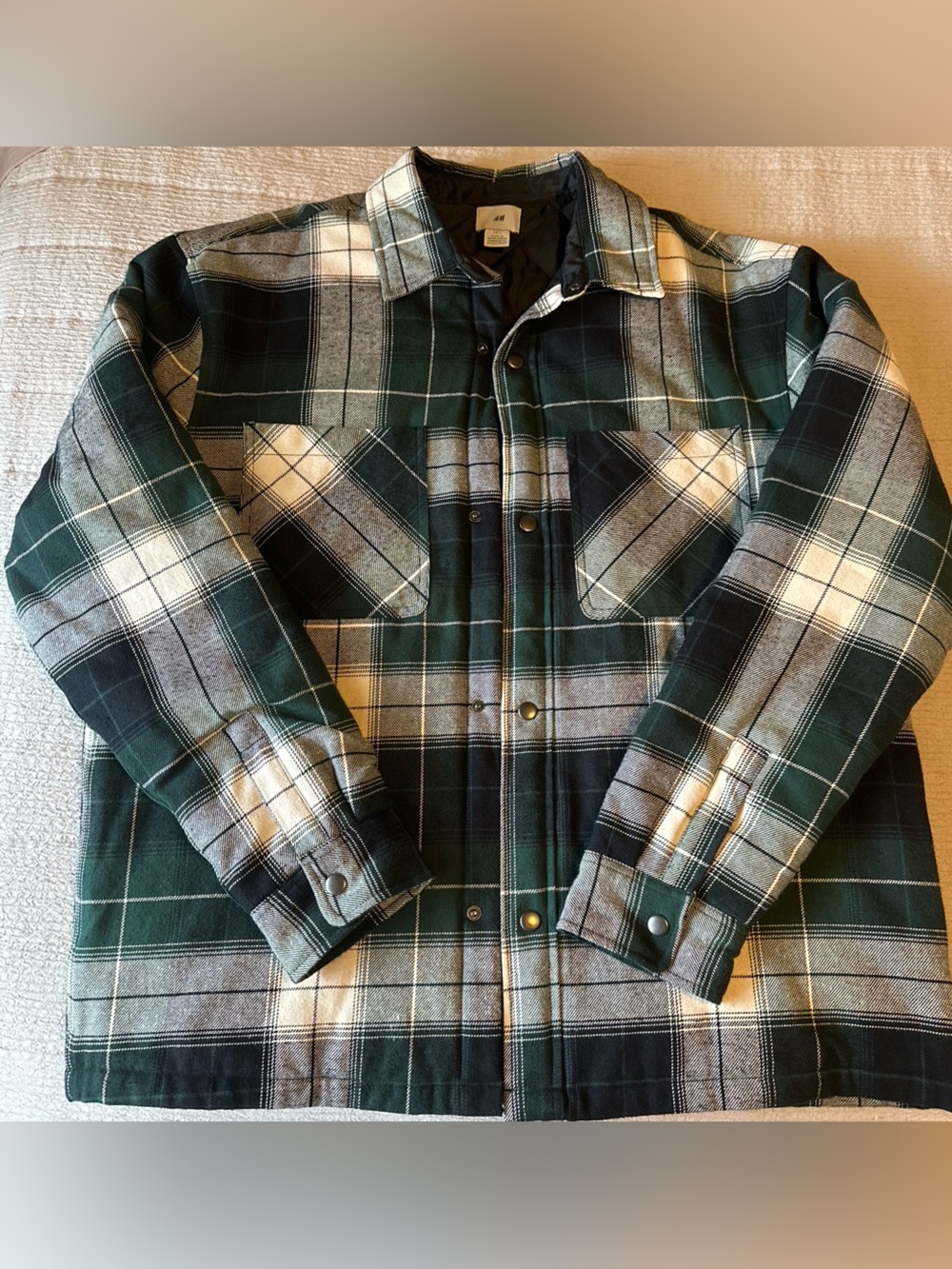 H&M Green, Black & White Plaid Shirt Jacket